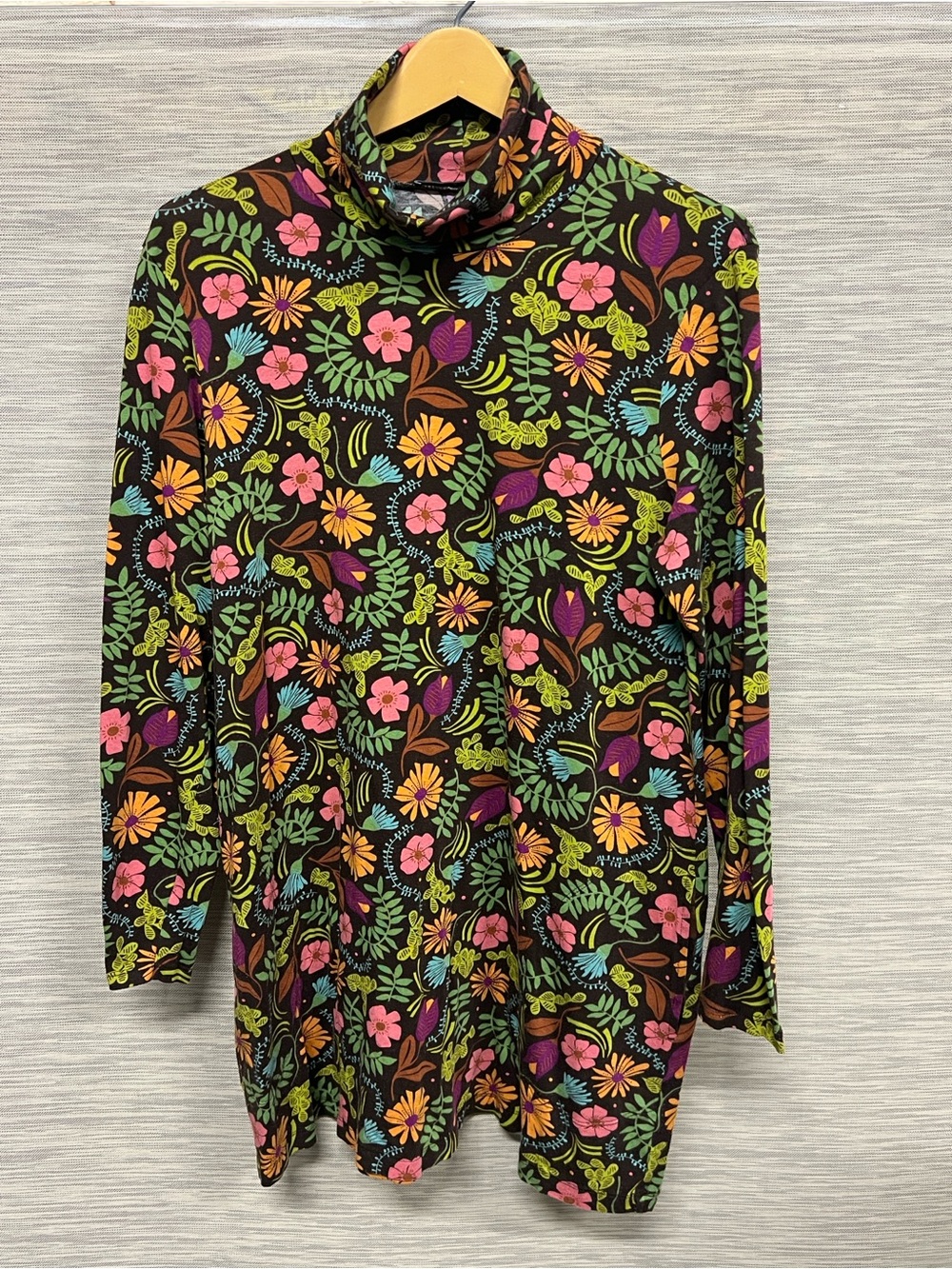Gudrun Sjoden Turtleneck Tunic Dress Floral Print Lagenlook Art To Wear Womens M